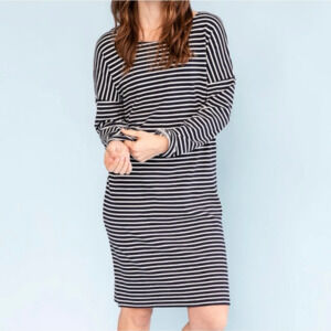 Sonnet James Ava Play Dress Black White Stripe Womens Small Long Sleeve Stretch